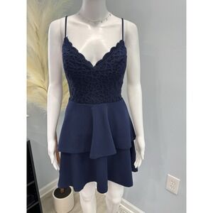 City Studio Elegant Navy Blue Lace Tiered Dress Size 9 Homecoming